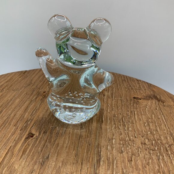 Clear Vintage Glass Sitting Teddy Bear Controlled Bubbles Paperweight Figurine - Picture 3 of 8